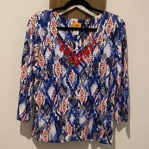 Ruby Rd. Multicolor Geometric Long Sleeve Top